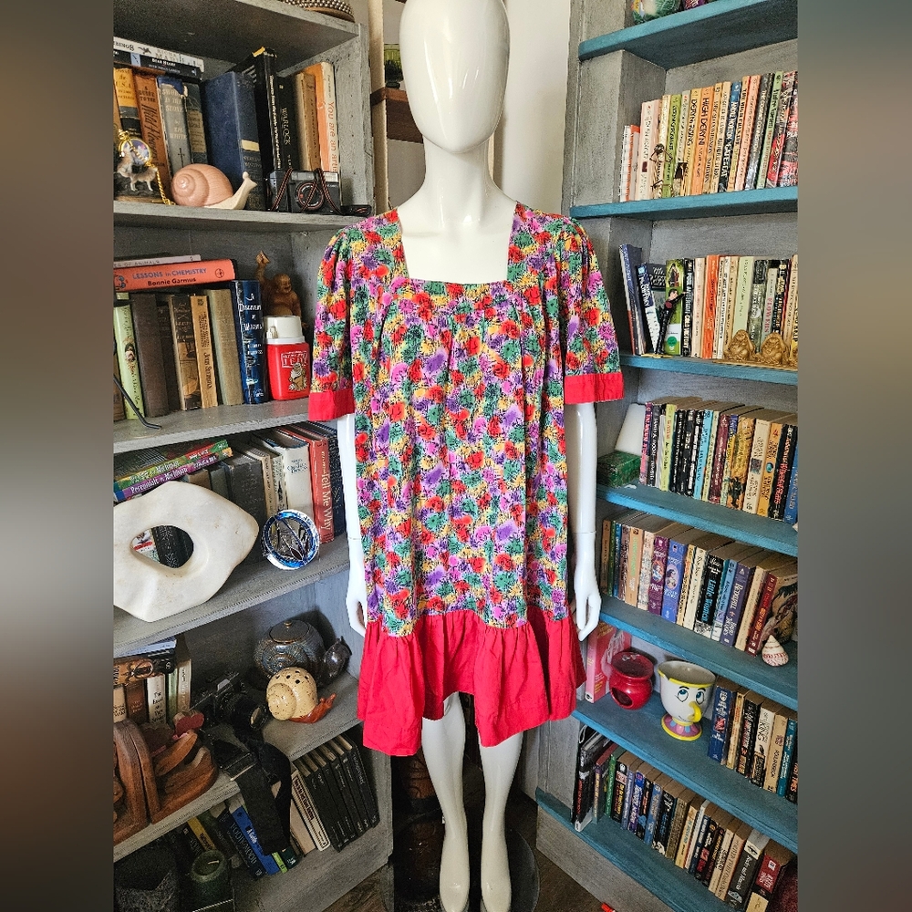 Vintage 70s-80s Handmade Psychedelic Dress 3/4 Sleeve M-XL